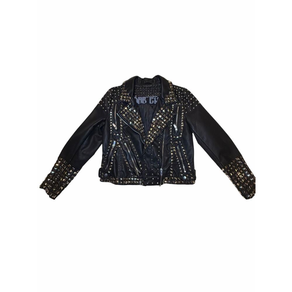 Custom Studded Leather Jacket Prodigy Back Patch Punk Moto Size M